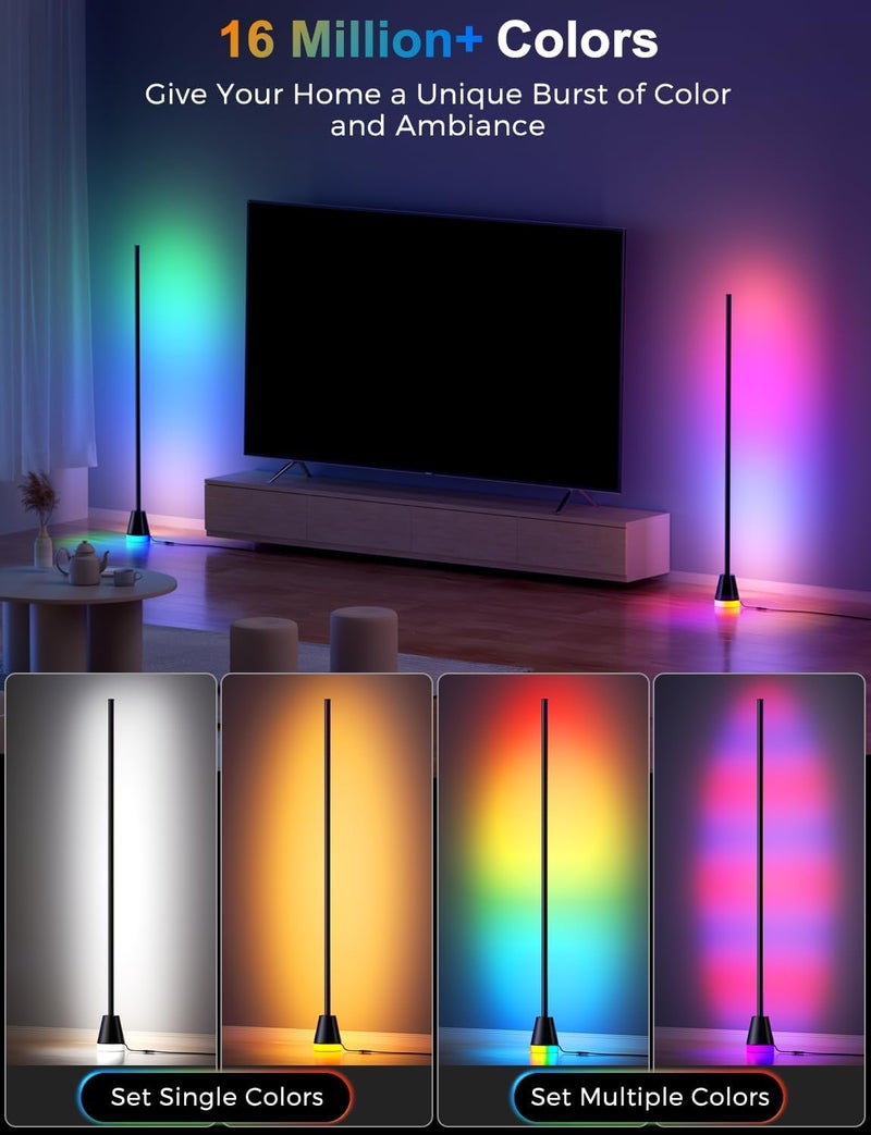 Alfolive RGB Floor Lamp, Smart LED Corner Lamp for Living Room Bedroom, 16 Million DIY Colors Standing Lamp with Music Sync App & Remote Control, Cool Modern Mood Light Ambient Lighting, Black - Image 3